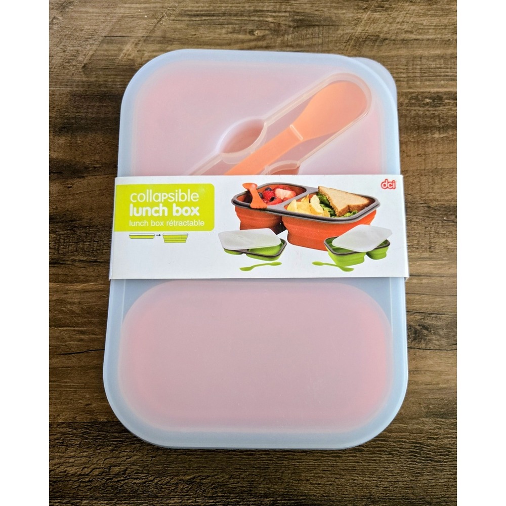 DCI Collapsible Orange Lunch Box With Spork - BPA FREE - Item #26812 - NEW